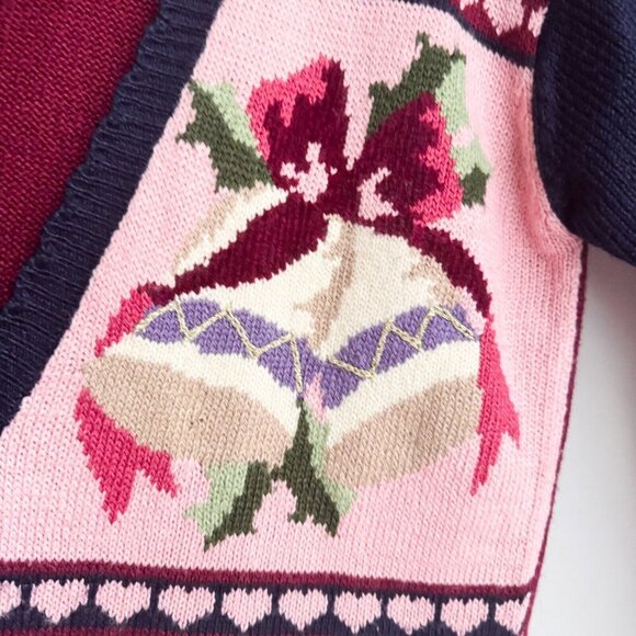 Vintage Jantzen Classics Colourful Floral Bell Christmas Cardigan L - Picture 5 of 9
